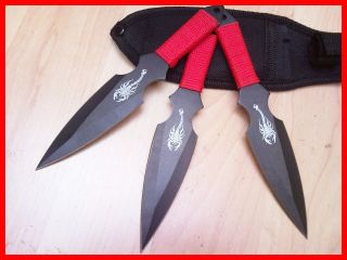 Set of 3 Tactical double side edge strike Throwing Scorpion knives Red 