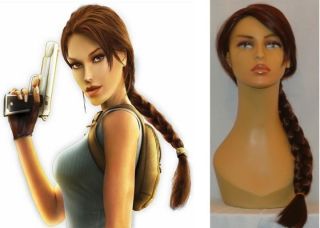 DELUXE LONG BROWN PLAITED PONY TAIL LARA CROFT TOMB RAIDER WIG
