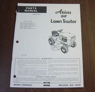 ariens 8 hp lawn tractor 929001 929002 829001 parts manual