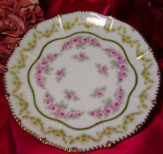 ANTIQUE LIMOGES~ ELITE WORKS PINK & YELLOW ROSES GOLD BEADS DOUBLE 