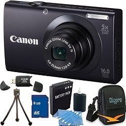 Canon PowerShot A3400 IS 16MP Black Digital Camera 8GB Bundle