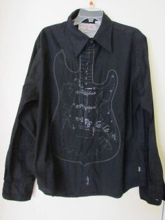 fender mens long sleeve shirt guitar embroidered xl time left