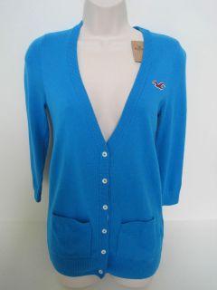 HOLLISTER Womens Turquoise 3/4 Sleeve Cardigan Sweater Size Small NWT