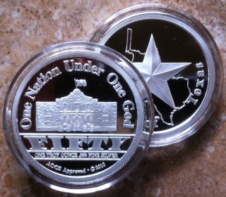 1oz. Republic Of Texas~ALAMO~Round Coins~.999 FINE PROOF SILVER~2010 