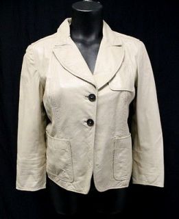 AUTH MIU MIU Beige Tan Leather 3/4 Sleeve Notched Collar Two Button 