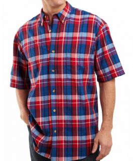 New St. John Bay Mens Madras Patterned Casual Shirt Blue/Red Grid 