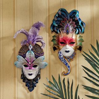 Venetian Masquerade Art Deco Maidens of Carnevale Mask Wall Sculptures