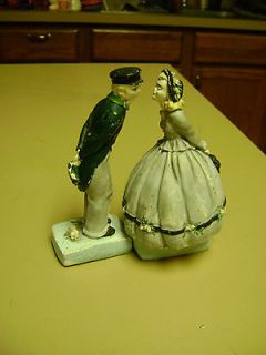 ANTIQUE CHALKWARE VICTORIAN MAN AND LADY PUT TOGETHER THEY APPEAR TO 