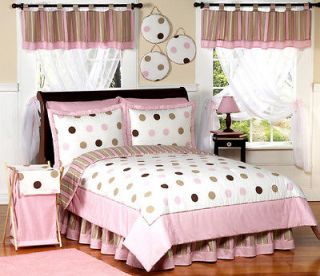 PINK BROWN POLKA DOT KID TWIN SIZE BED BEDDING COMFORTER SET FOR A 