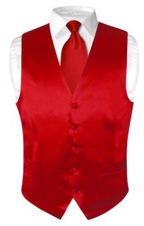 Biagio Mens Solid ROSE RED SILK Dress Vest NeckTie Set size Small