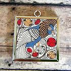 2x William Morris BIRD Art Glass Charm Pendant Necklace