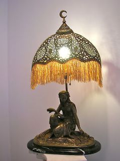 ANTIQUE 1875 FRENCH BRONZE & MARBLE ORIENTALIST LAMP OF WOMAN 
