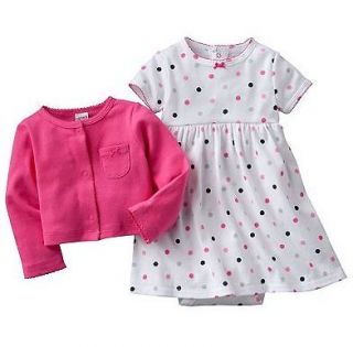 NWT Carters Baby Girl Clothes Dress Cardigan Pink White Polka Dot 6 9 