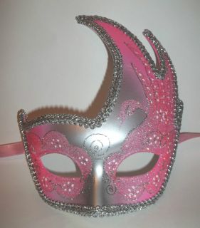 Pink Silver Masquerade Swan Flame Mask Mardi Gras Ball Dance Prom