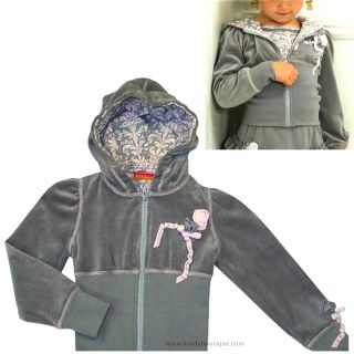 SALE NWT Kate Mack Rose Tapestry Gray Velour Hooded Jacket Size 2 4 