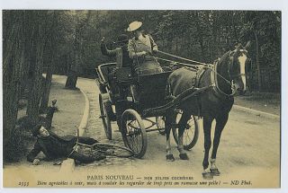 taxi driver lady horse carriage bicycle 1910s postcard from portugal