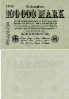 germany 100000 mark p 91 xf+ reichsbanknote 1923 from israel