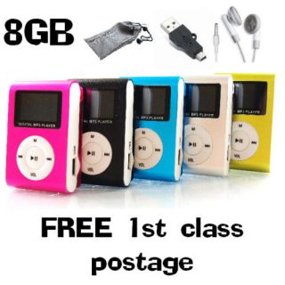 8gb clip  player with lcd screen fm radio available