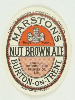 1950s England Marstons Nut Brown Ale Winchester Brewery label 75mm 