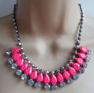 NEON PINK DROPLET & DIAMANTE BEAD STATEMENT BLOGGERS FAV NECKLACE 