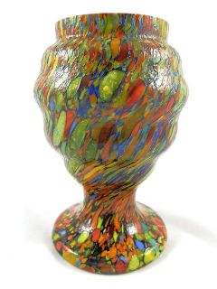 Spatter Mottled Multicolored Czech Glass Vase Chechoslavakian