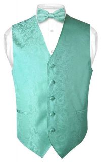 Mens Turquoise Aqua Green Paisley Design Dress Vest BOWTie Set size 