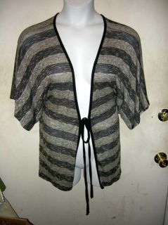 Dress Barn Black Gray Gold Striped Jacket Cardigan Draping 3X New 