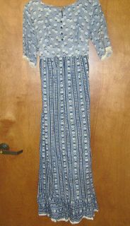   Colonial Reenactment Costume Long Dress Blue Flower Pattern Pre Owned
