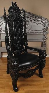 Carved Mahogany King Lion Gothic Throne Chair Black Paint with Black 