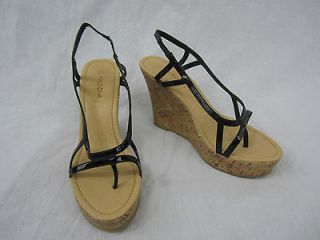 Wild Diva Black Faux Patent Leather Wedge Platform Sandals Shoes 10