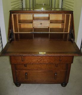 Antique Secretary Desk Bureau Heavily CARVED Hunt Desk Fitted inside 