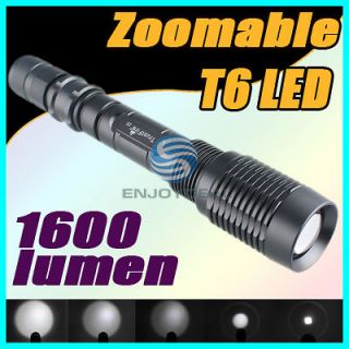 Black Adjustable Focus 1600 Lumens CREE XML T6 LED Flashlight Torch 