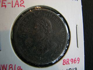 1813 lower canada half penny token br 971 we 2a2