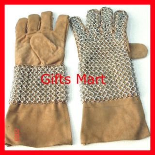 Medieval Military Chainmail Gloves Leather Gauntlets Collectible 