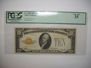 1928 $10 GOLD CERTIFICATE ~ PCGS 35 VERY FINE ~ WOODS / MELLON