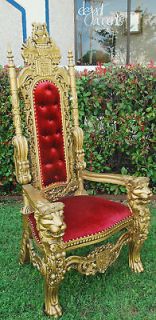 carved mahogany king lion gothic throne chair gold red time
