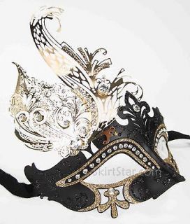  metal VENETIAN MASK Masquerade Rhinestone Black Gold Fancy Dress Ball