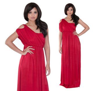   Elegant Red Crimson Grecian One Shoulder Cocktail Party Maxi Dress L