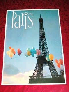 ORIGINAL 1960s PARIS FRANCE EIFFEL TOWER TRAVEL POSTER EUROPE VINTAGE 