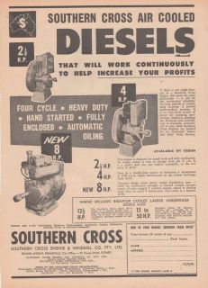 Vintage 1958 SOUTHERN CROSS AIR COOLED DIESEL ENGINES Advertisement