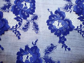 Magnificent LIGHT NAVY or ROYAL BLUE Rose Motif LACE TULLE Fabric