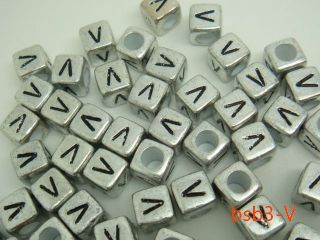   6mm Cube Acrylic Plastic Alphabet Letter Charm spacer Beads BSB3