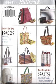   Vintage Sewing Pattern Tote Bags 3343 Craft Purse Beach Shopping