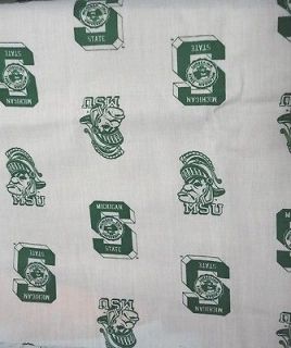 Michigan State University Cotton fabric 1 1/2 Yards White & Green 