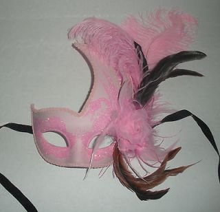 Light Pink Masquerade Mask Mardi Gras Mask Venetian Mask W/ Feathers