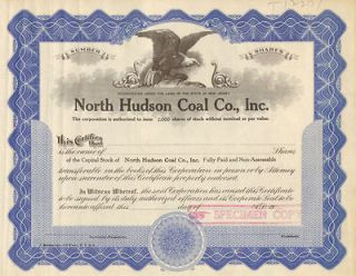 North Hudson Coal Co. 1930s old Specimen stock certificate 