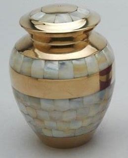 Polished Brass Mother of Pearl Cremation Urn   Small   Brand New