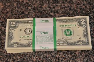 100 X 2$ dollar bills bundle NEW Uncirculated 2009 Series Washington 