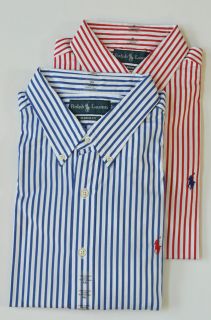 Polo Ralph Lauren Mens Classic Fit Long Sleeve Stripe Cotton Poplin 