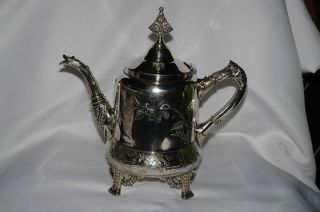 Ornate Antique Meriden Quadruple Silver Plate Tea or Coffee Pot